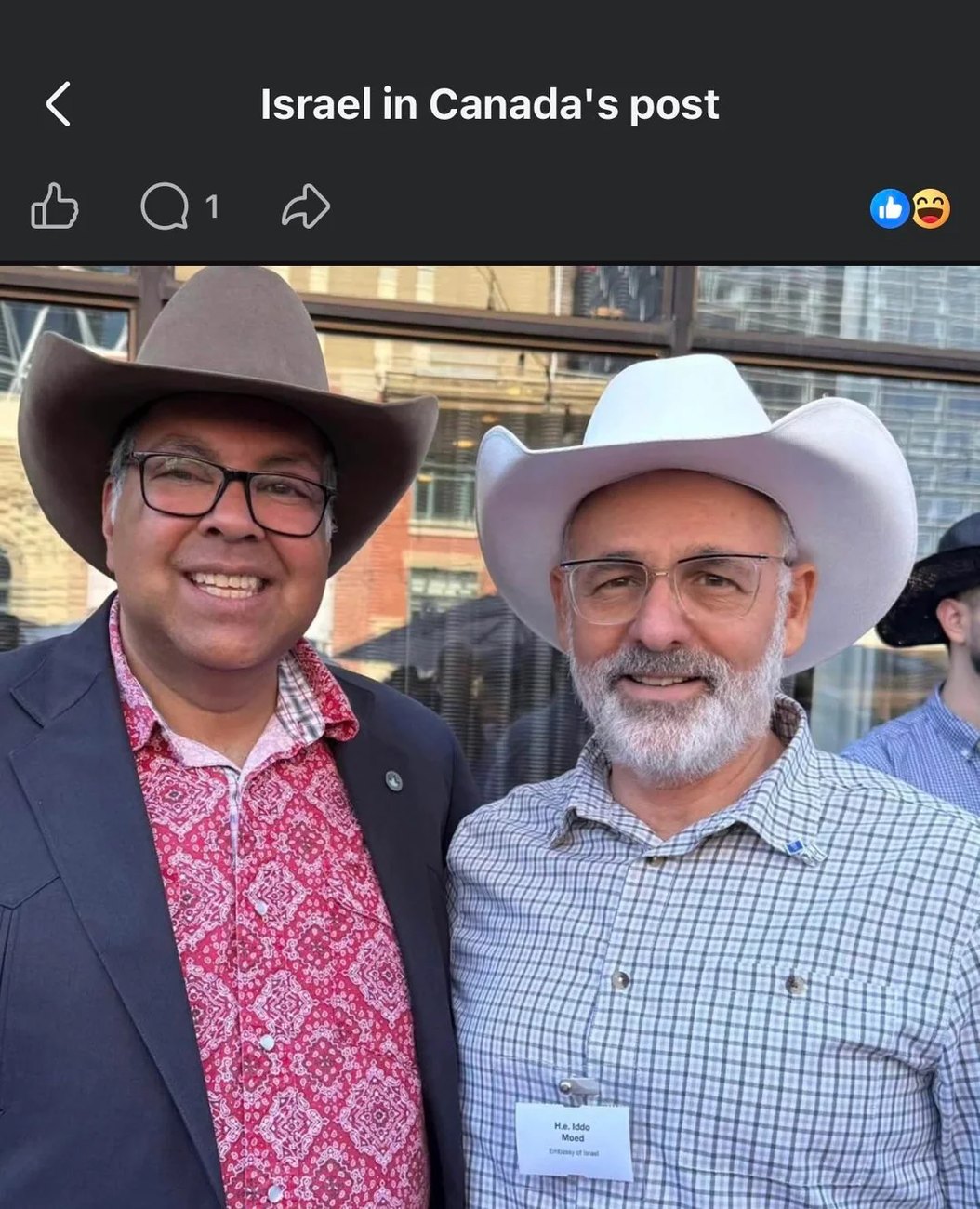 Nenshi and Israel's ambassador Iddo Moed, from the Israeli embassy's Facebook post