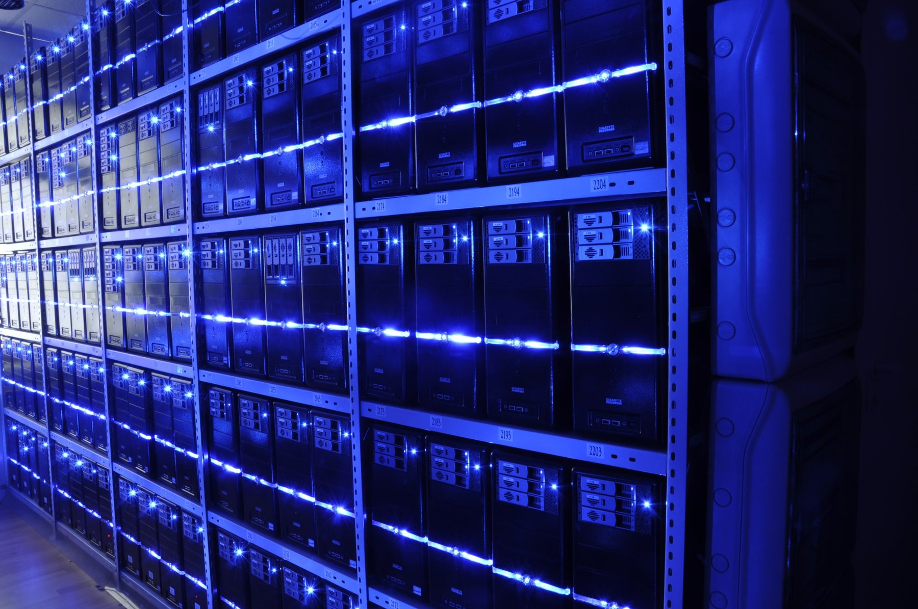 Rows of servers in a data centre