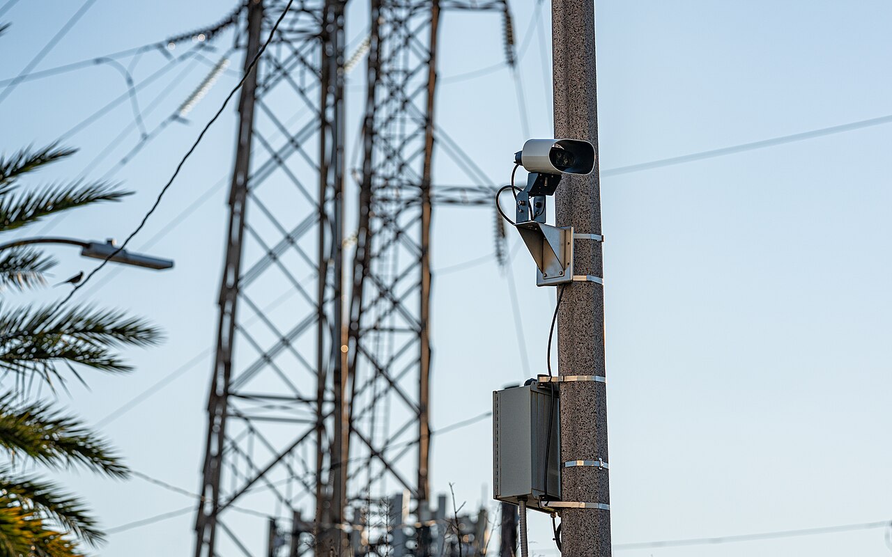 A pole-mounted automated licence-plate-reader camera