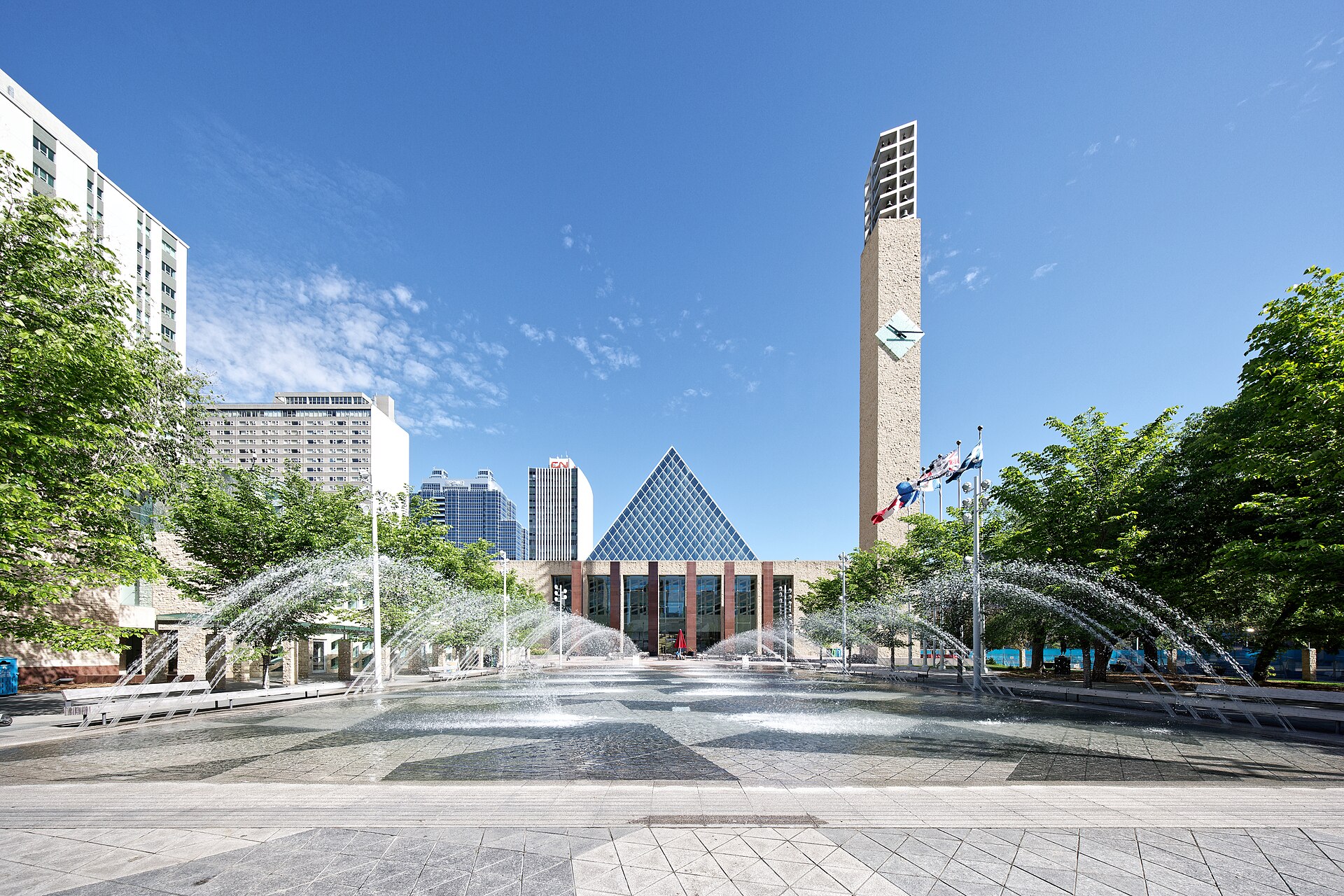 Edmonton City Hall and its memorial fountain