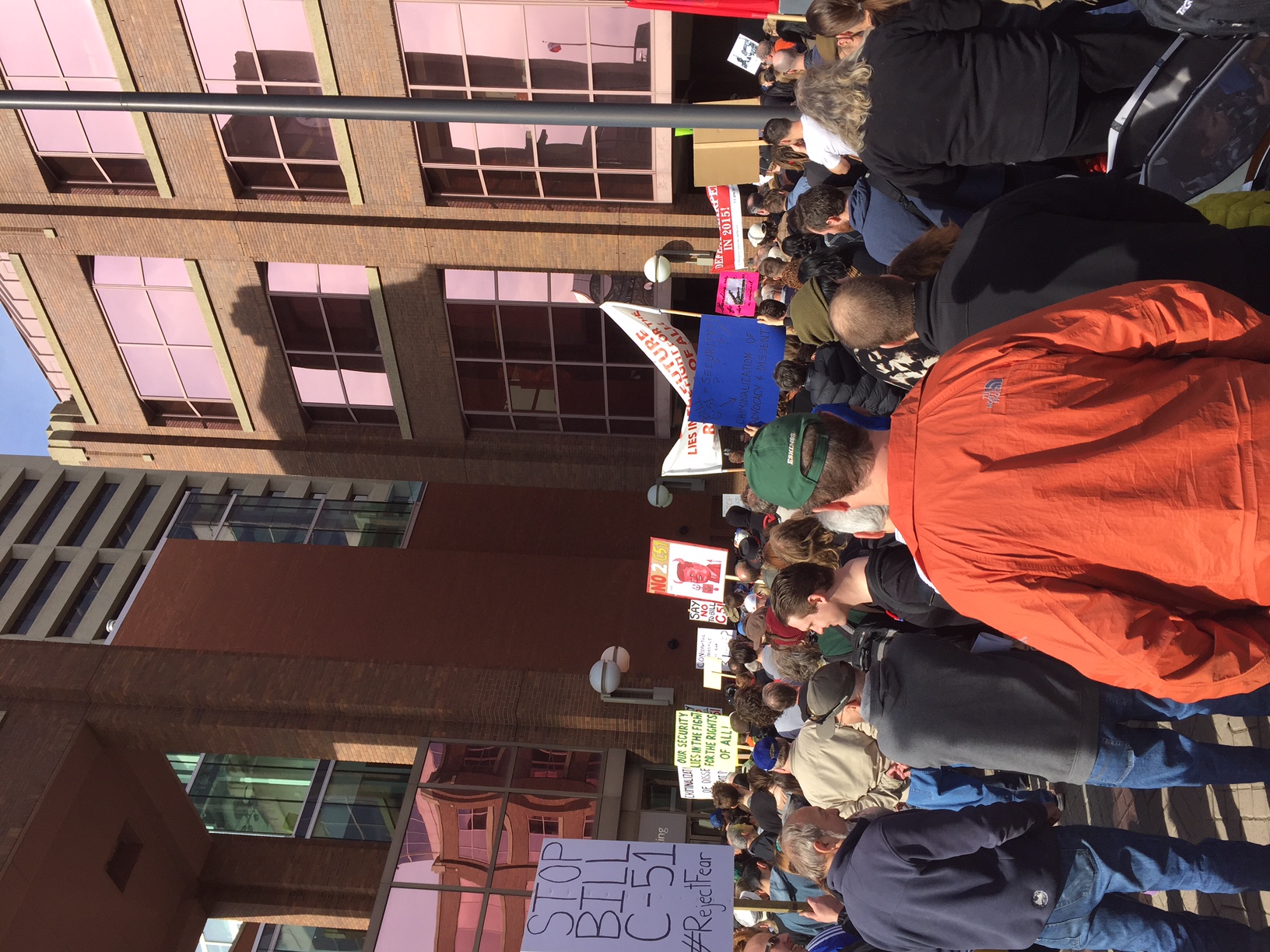 Protesters gathered in the street in Edmonton
